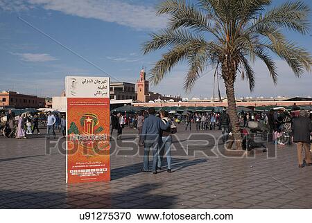 Stock Image - People at market square, Marrakesh, Morocco. Fotosearch