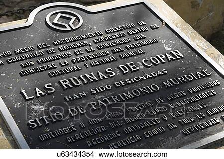 Plaque at an archaeological site, Copan, Copan Ruinas, Honduras View Large Photo Image Picture - Plaque at an archaeological site, Copan, Copan Ruinas, Honduras. Fotosearch