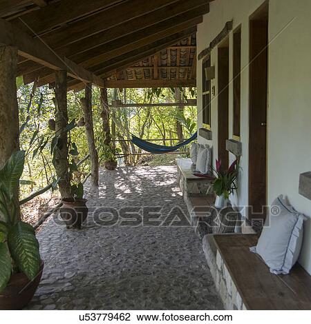 Stock Image - Porch of a house, Copan, Copan Ruinas, Copan Department, Honduras. Fotosearch