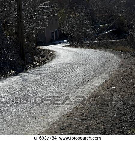 Picture - Road passing through forest, Imlil, Atlas Mountains, Morocco. Fotosearch