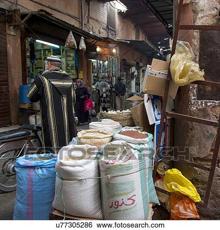 Sacks of food at market, Medina, Marrakesh, Morocco View Large Photo Image Stock Photograph - Sacks of food at market, Medina, Marrakesh, Morocco. Fotosearch