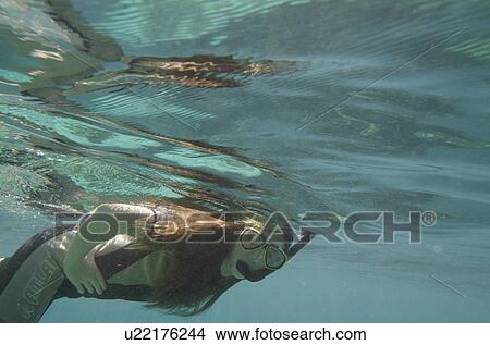 Picture - Scuba diver underwater, Utila, Bay Islands, Honduras. Fotosearch