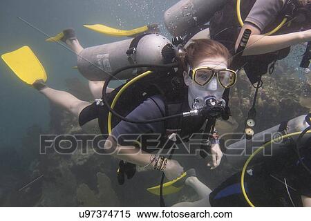 Scuba divers underwater, Utila, Bay Islands, Honduras View Large Photo Image Stock Photography - Scuba divers underwater, Utila, Bay Islands, Honduras. Fotosearch