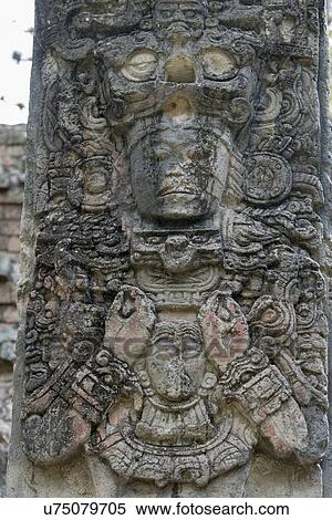 Stock Photography - Sculpture at an archaeological site, Copan, Copan Ruinas, Copan Department, Honduras. Fotosearch