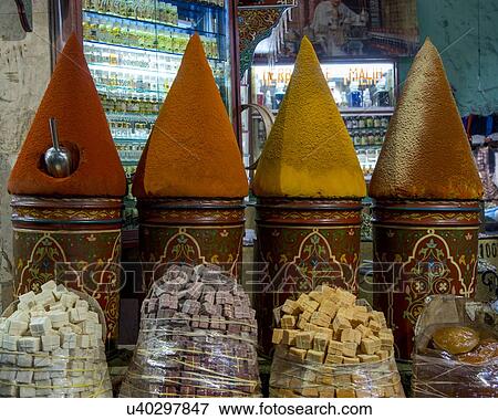 Stock Photo - Spices at market, Medina, Marrakesh, Morocco. Fotosearch