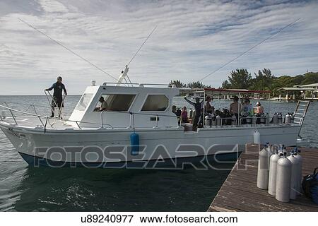Stock Photo - Tourists on a yacht, Utila Island, Bay Islands, Honduras. Fotosearch
