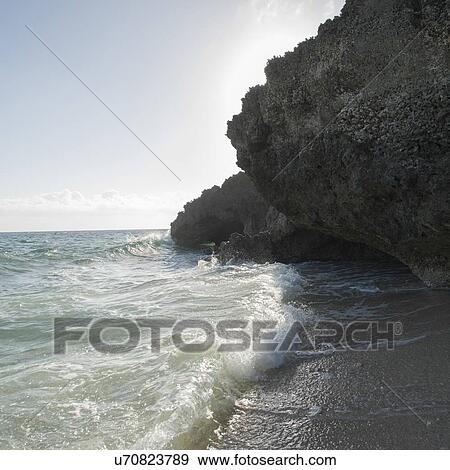 Stock Photo - Waves at coast, Utila, Bay Islands, Honduras. Fotosearch