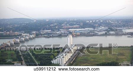 Aerial view of Thames barrier, London, UK View Large Photo Image Stock Image - Aerial view of Thames barrier, London, UK. Fotosearch