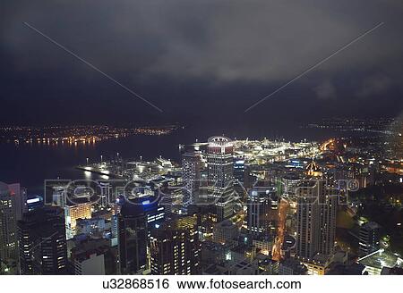 High angle view of Auckland at night, New Zealand View Large Photo Image Stock Photograph - High angle view of Auckland at night, New Zealand. Fotosearch