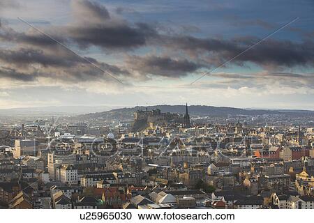 Stock Image - View of Edinburgh Castle from Salisbury Crags. Fotosearch