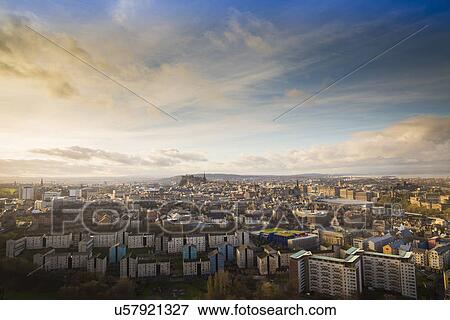 Stock Photo - View of the City of Edinburgh from Salisbury Crags. Fotosearch