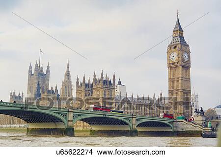 Picture - View of the Westminster Bridge and the Houses of Parliament, London, UK. Fotosearch