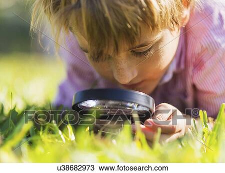 Boy (8-9) searching for bugs View Large Photo Image Stock Image - Boy (8-9) searching for bugs. Fotosearch