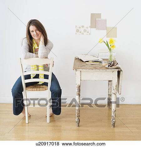 Stock Photo - Portrait of woman in studio. Fotosearch