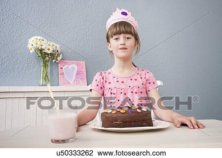 Girl with her birthday cake View Large Photo Image Stock Image - Girl with her birthday cake. Fotosearch