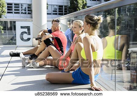 Runners taking break View Large Photo Image Stock Photo - Runners taking break. Fotosearch