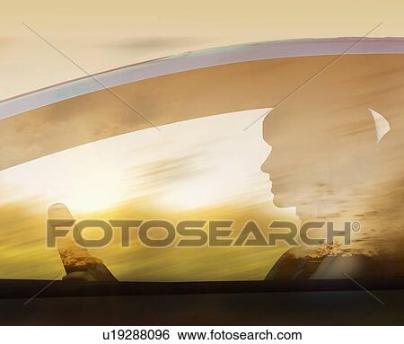 Stock Photograph - Silhouette of woman driving car. Fotosearch