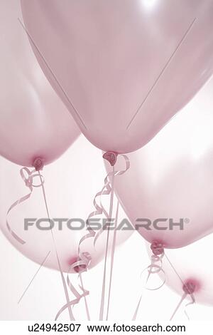 Still life of five pink balloons on ribbons View Large Photo Image Stock Photo - Still life of five pink balloons on ribbons. Fotosearch