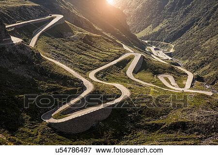 View of old road to Gotthard Pass, Switzerland View Large Photo Image Stock Photo - View of old road to Gotthard Pass, Switzerland. Fotosearch