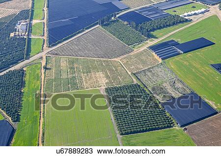 Stock Image - Aerial view of Sharon District from airplane, Israel. Fotosearch