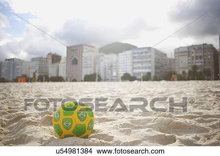 Brazilian soccer ball on Copacabana beach, Rio De Janeiro, Brazil View Large Photo Image Picture - Brazilian soccer ball on Copacabana beach, Rio De Janeiro, Brazil. Fotosearch