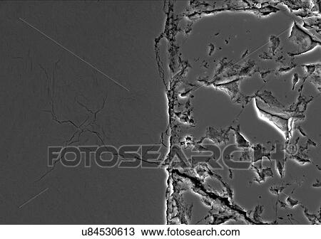 Stock Image - Meteorite found in Joshua Tree, cross sectioned, polished, etched, back-scatter SEM. Fotosearch