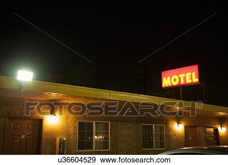 Motel at night View Large Photo Image Stock Photo - Motel at night. Fotosearch
