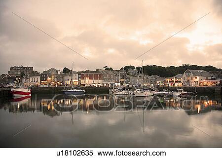 View of Padstow, Cornwall, UK - evening View Large Photo Image Stock Photography - View of Padstow, Cornwall, UK - evening. Fotosearch