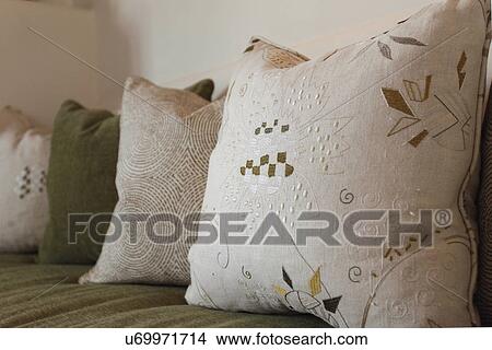 Close-up of cushions on couch in the living room; Santa Fe; New Mexico; USA View Large Photo Image Picture - Close-up of cushions on couch in the living room; Santa Fe; New Mexico; USA. Fotosearch