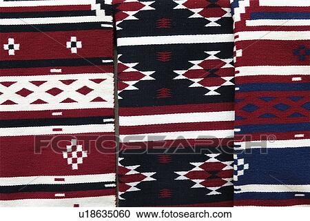 Stock Image - Detail shot of colorful blanket; Gallup; New Mexico; USA. Fotosearch