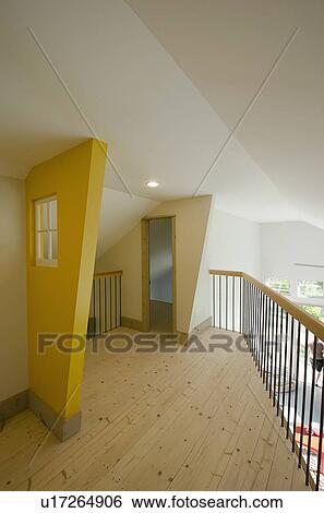 Empty wooden hall with doorway and railing at home; USA View Large Photo Image Stock Photograph - Empty wooden hall with doorway and railing at home; USA. Fotosearch