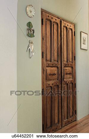 View Of Closed Wooden Door Santa Fe New Mexico Usa Stock Image