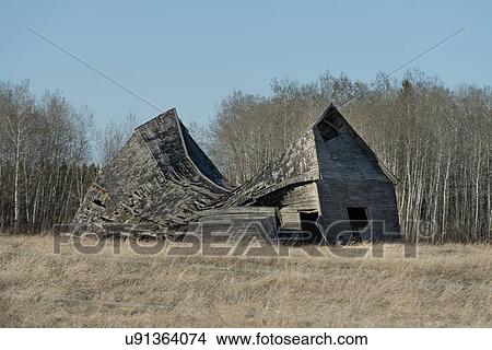 Picture - Abandoned barn in a field, Manitoba, Canada. Fotosearch