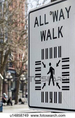 All Way Walk Sign, Seattle, Washington State, USA View Large Photo Image Stock Photo - All Way Walk Sign, Seattle, Washington State, USA. Fotosearch