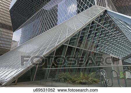 Stock Image - Architectural detail of Seattle Central Library, Seattle, Washington State, USA. Fotosearch