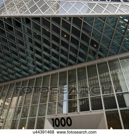 Stock Photo - Architectural detail of Seattle Central Library, Seattle, Washington State, USA. Fotosearch