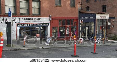 Stock Image - Barber shop at the roadside, Seattle, Washington State, USA. Fotosearch