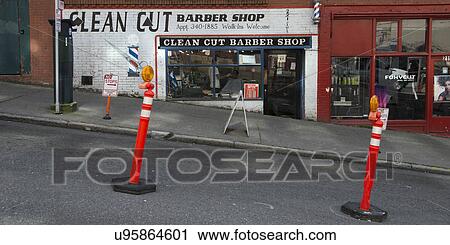 Stock Image - Barber Shop, Pioneer Square, Seattle, Washington State, USA. Fotosearch