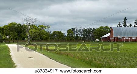 Stock Photo - Barn on farmland, Hecla Grindstone Provincial Park, Manitoba, Canada. Fotosearch