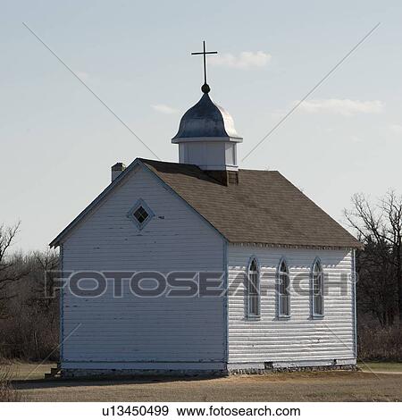 Stock Photo - Church in a field, Manitoba, Canada. Fotosearch