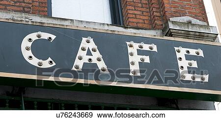 Close-up of a cafe sign, Seattle, Washington State, USA View Large Photo Image Stock Photo - Close-up of a cafe sign, Seattle, Washington State, USA. Fotosearch