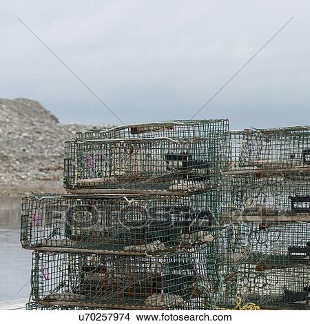 Picture - Crab traps stacked, Parson's Pond, Newfoundland And Labrador, Canada. Fotosearch