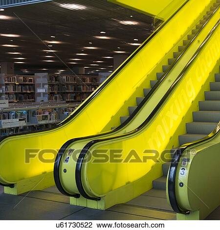 Stock Image - Escalators in Seattle Central Library, Seattle, Washington State, USA. Fotosearch
