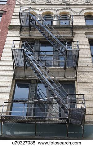 Stock Photography - Exterior fire escape of a building, Seattle, Washington State, USA. Fotosearch