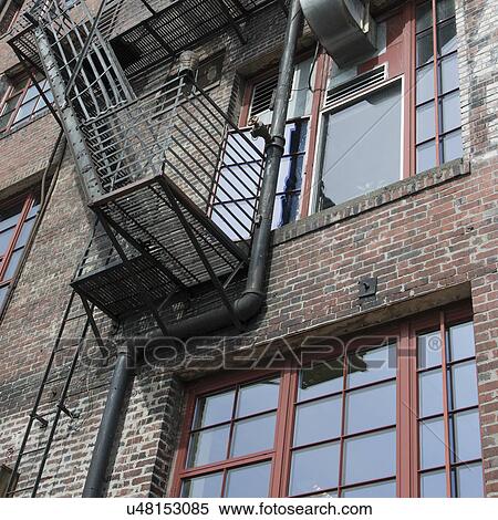 Exterior fire escape on a building, Pike Place Market, Seattle, Washington State, USA View Large Photo Image Stock Photography - Exterior fire escape on a building, Pike Place Market, Seattle, Washington State, USA. Fotosearch