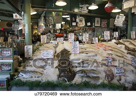 Fish on ice for sale at Pike Place Market, Seattle, Washington State, USA View Large Photo Image Stock Photo - Fish on ice for sale at Pike Place Market, Seattle, Washington State, USA. Fotosearch