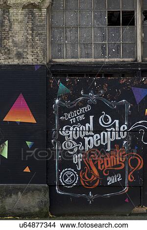 Picture - Giant wall mural posters on a street, Pioneer Square, Seattle, Washington State, USA. Fotosearch