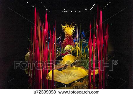 Stock Photo - Glass sculpture at the Chihuly Garden and Glass Museum, Seattle Center, Seattle, Washington State, USA. Fotosearch