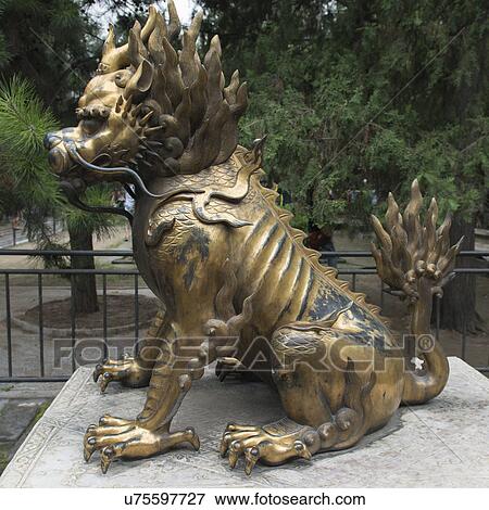 Stock Photo - Guardian statue in the garden of a palace, Forbidden City, Xicheng District, Beijing, China. Fotosearch