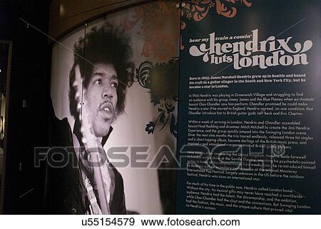 Stock Photo - Hendrix poster at EMP Museum, Seattle, Washington State, USA. Fotosearch